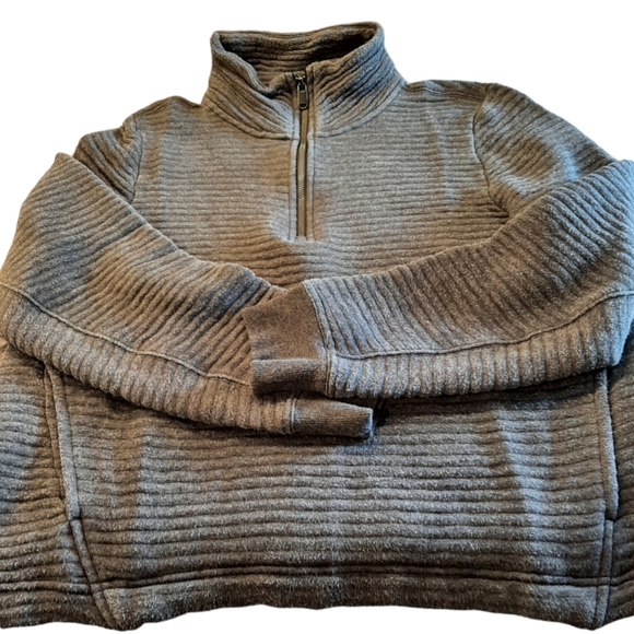 Athleta Ribbed Sweatshirt with 3/4 Zip Gray Size Large - Picture 1 of 11